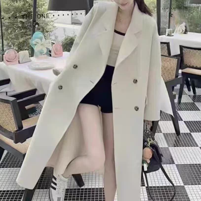 Double-faced Wool Coat Long Style Extended Length Oatmeal Color S