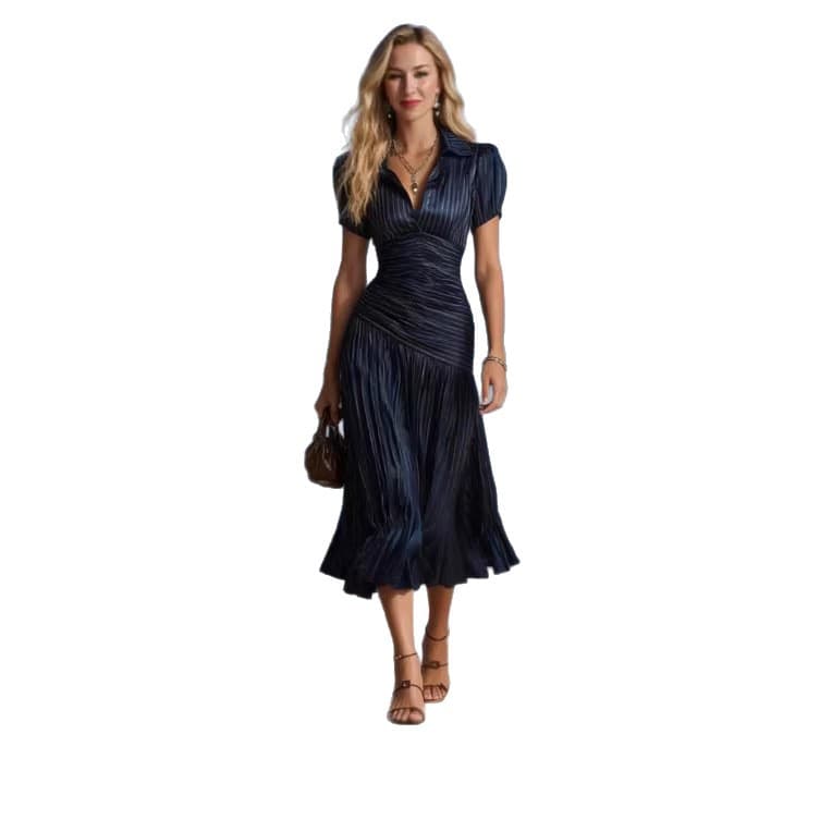 Womens Striped High-Waisted Shirt Casual Dress