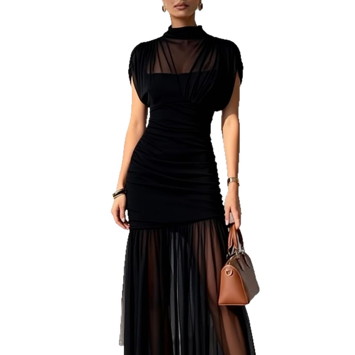 Solid-color Sheath Mesh Dress For Women