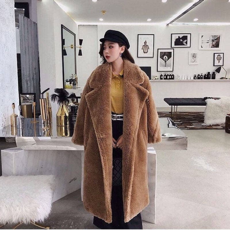 Womens Long Cashmere-Like Coat Teddy Color L