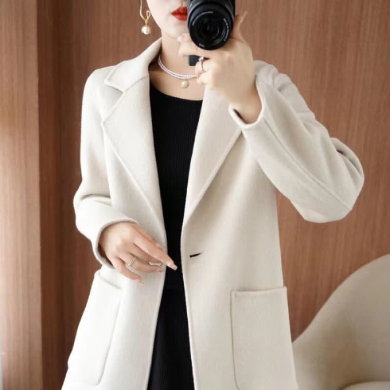 Mid-length Wool Casual Chic Coat Apricot 2XL