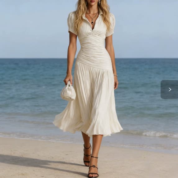 Womens Striped High-Waisted Shirt Casual Dress White L