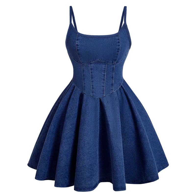 Womens Sweet Strap-style Fashionable Casual Dress Dark Blue XL