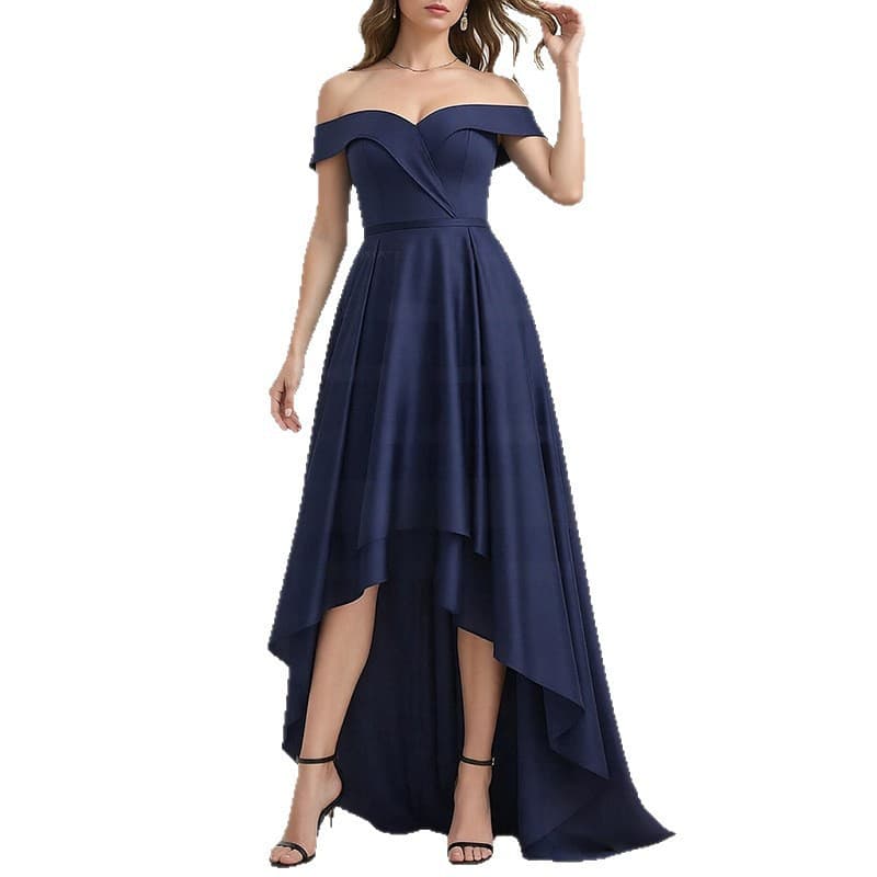 Spring New Womens Solid-Color Irregular French-Style Flowy Long Dress