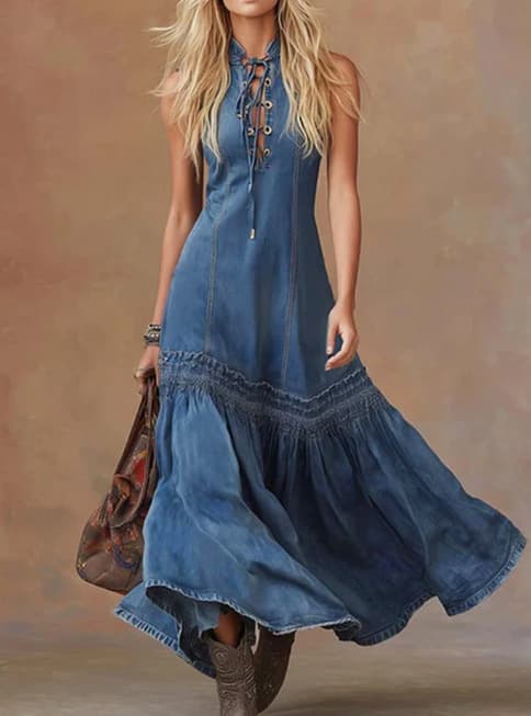 Womens Casual Sleeveless Denim Mermaid Dress Dark Blue M