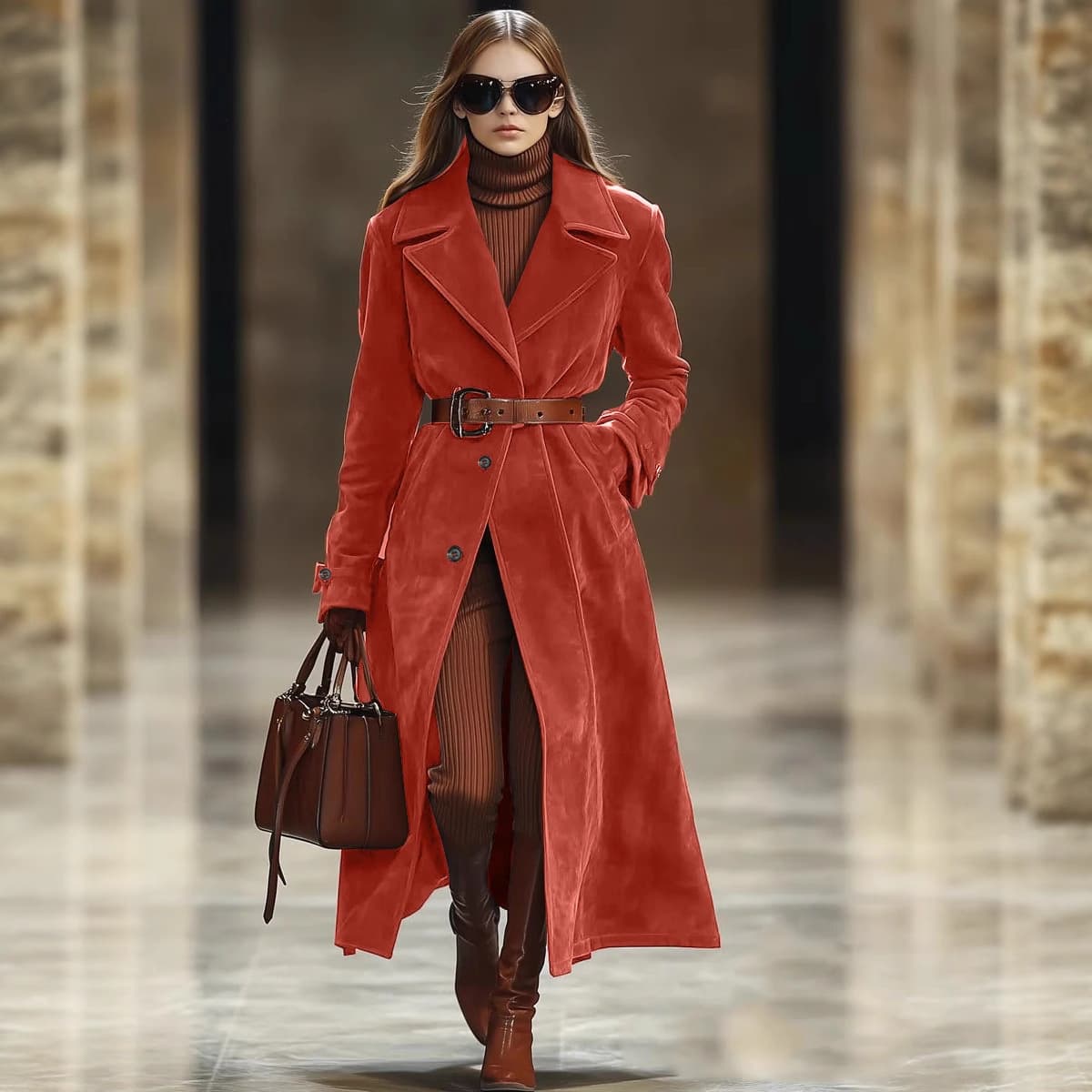 New FallWinter Solid-Color Outerwear For Women From Europe And The US Light Brown XS