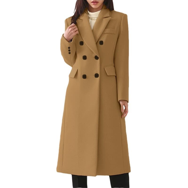 New AutumnWinter Simple Womens Wool Coat Khaki XXL