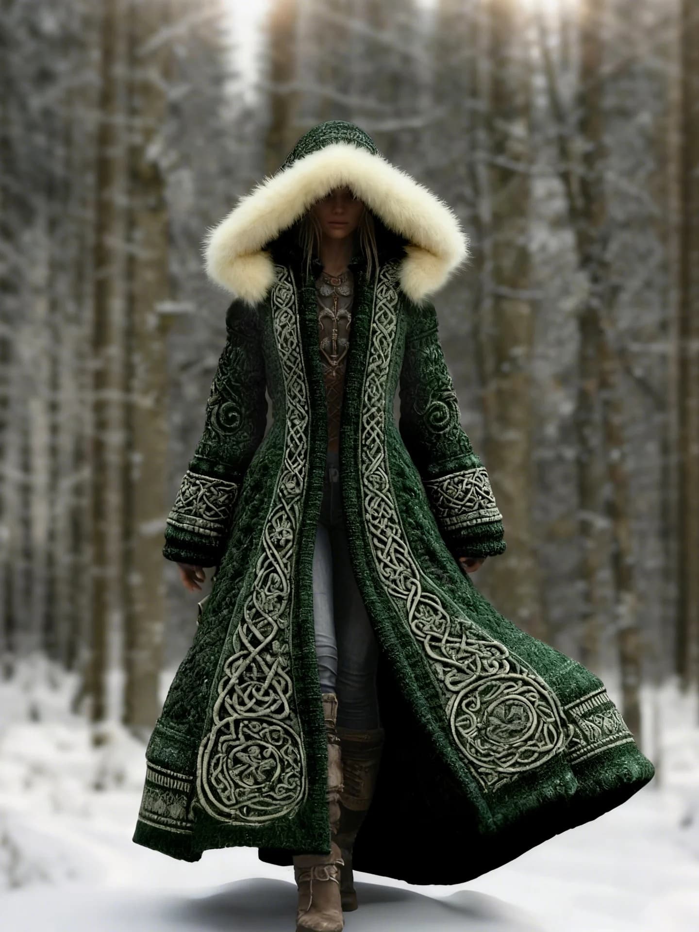 Long Loose-fitting Hooded Coat With A 3D Digital Print Green 1 M