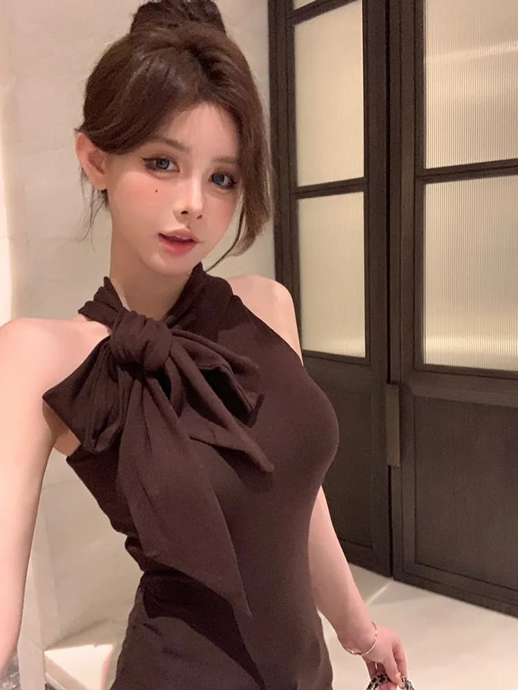 Gentle-style Bow-tie Strap Sleeveless Slimming Vest