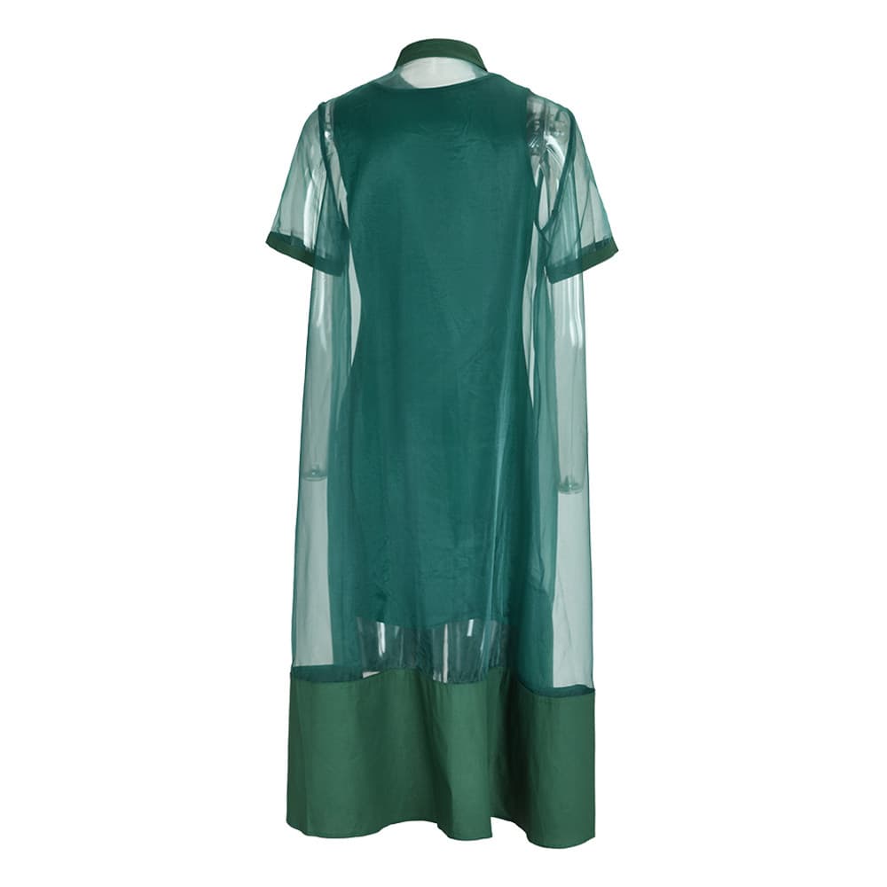 Two-piece Set Mesh-lined Tank Dress With Short Sleeves