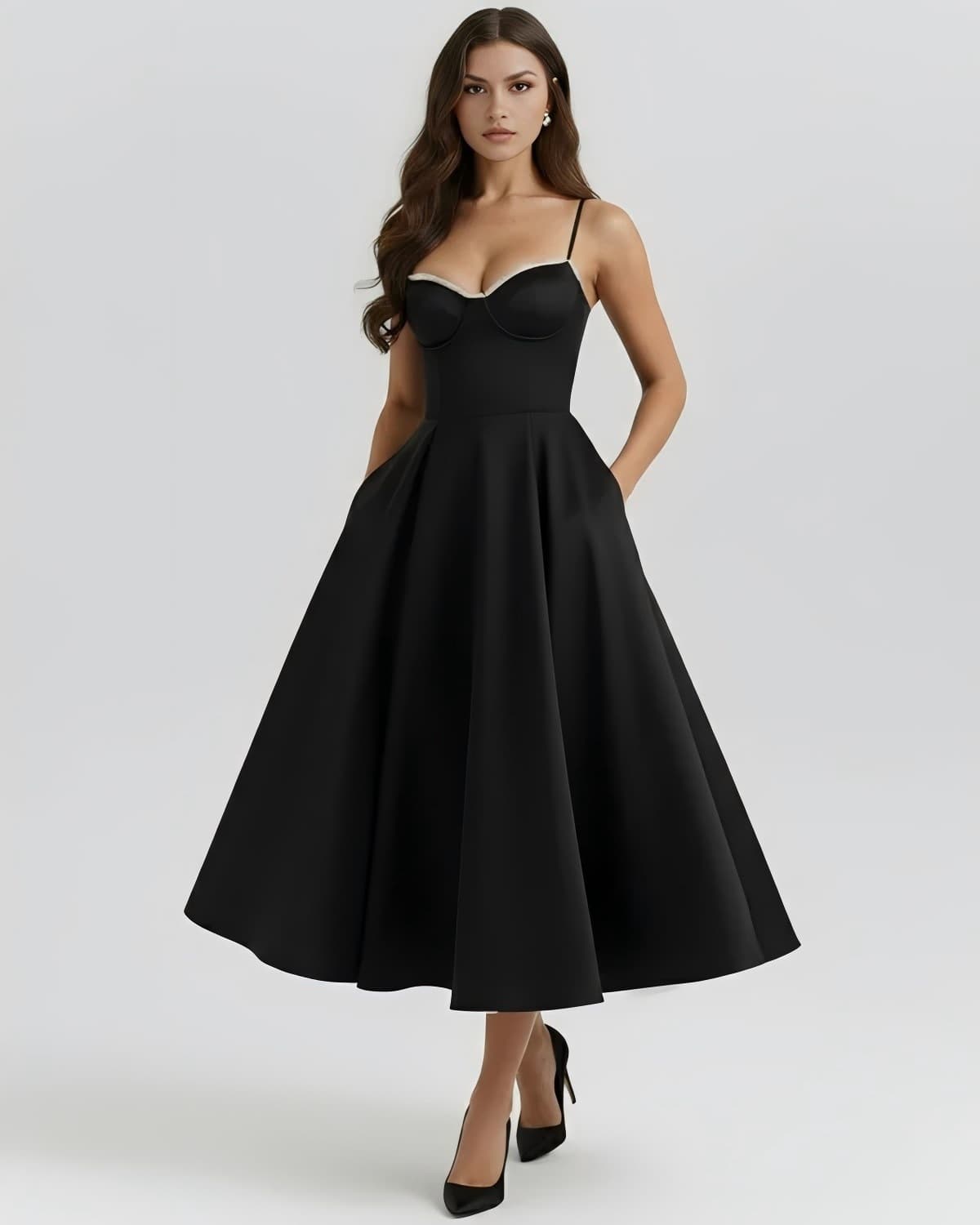 Womens Strap Sexy Sassy Midi Dress Black L